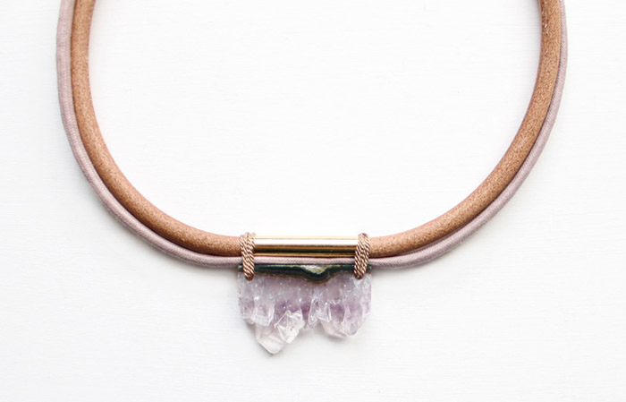 Leather and amethyst necklace by The Vamoose