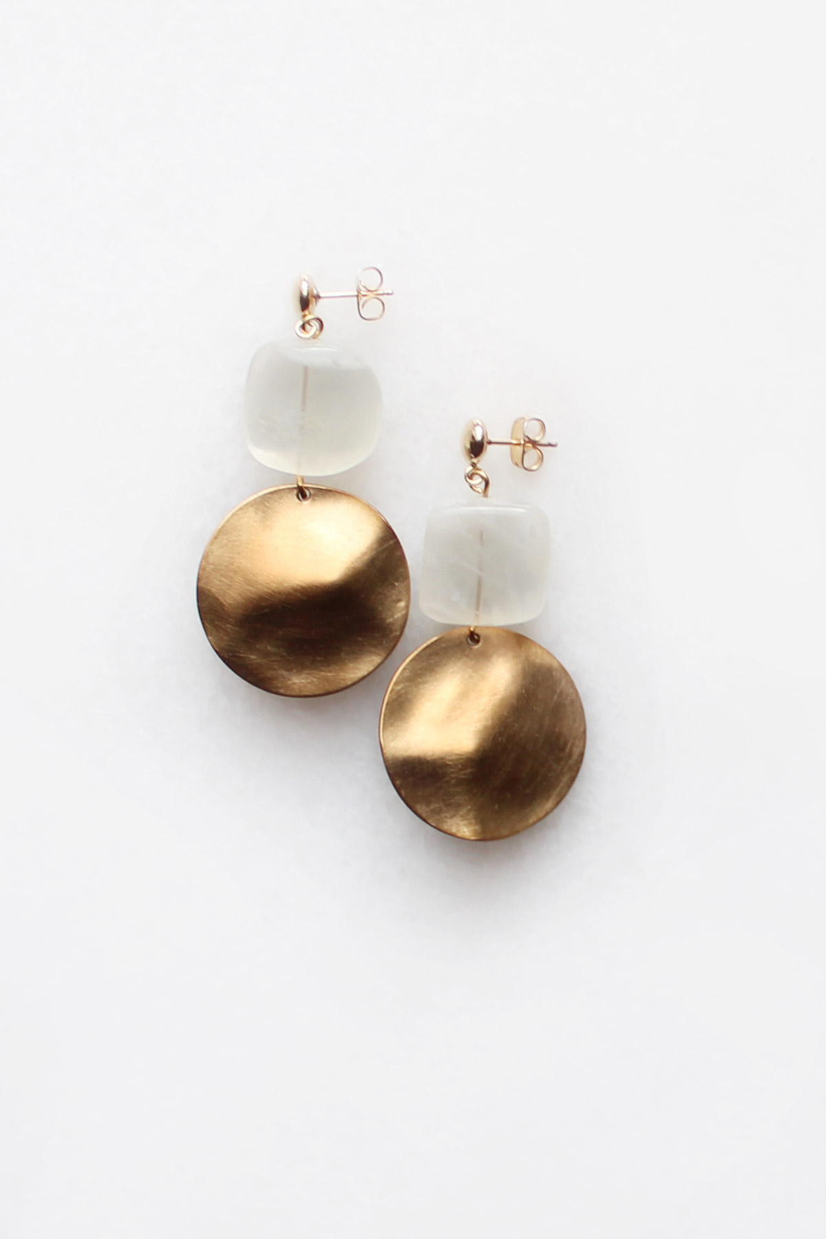 Moonstone Hammered Brass Earrings by The Vamoose