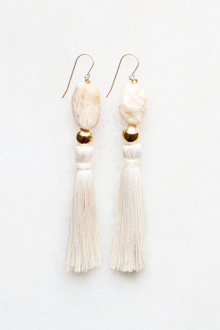 Moonstone and silk earrings by The Vamoose