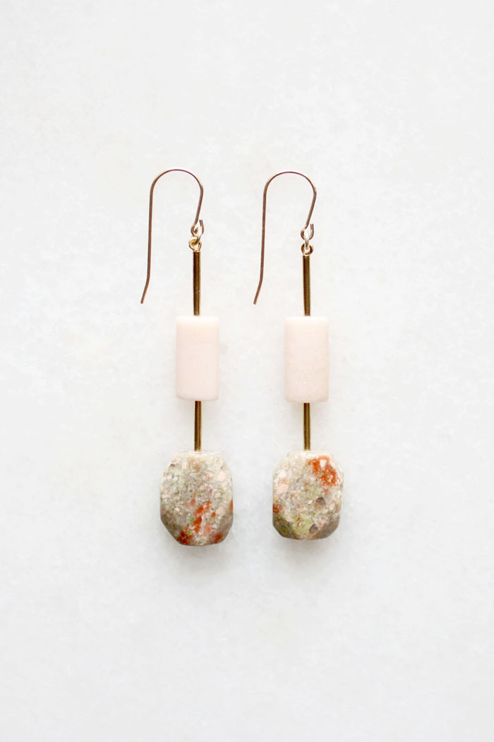 Pink Opal and Feldspar Earrings by The Vamoose